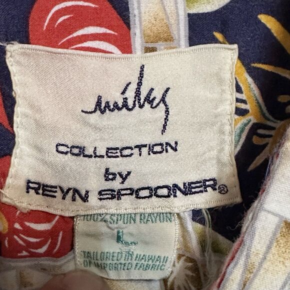 Reyn Spooner Hawaiian Shirt Large Miley Collection Floral Collage Bamboo Frames - Picture 3 of 5